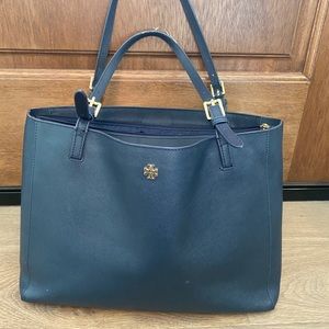 Used Tory Butch Textured Leather Tote, Navy Blue, see photos for condition